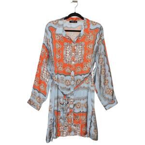 Refka Satin Tunic Blue & Orange Size 14